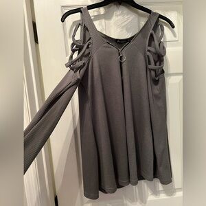 Elegant Gray Women's Blouse with Cutout Sleeves